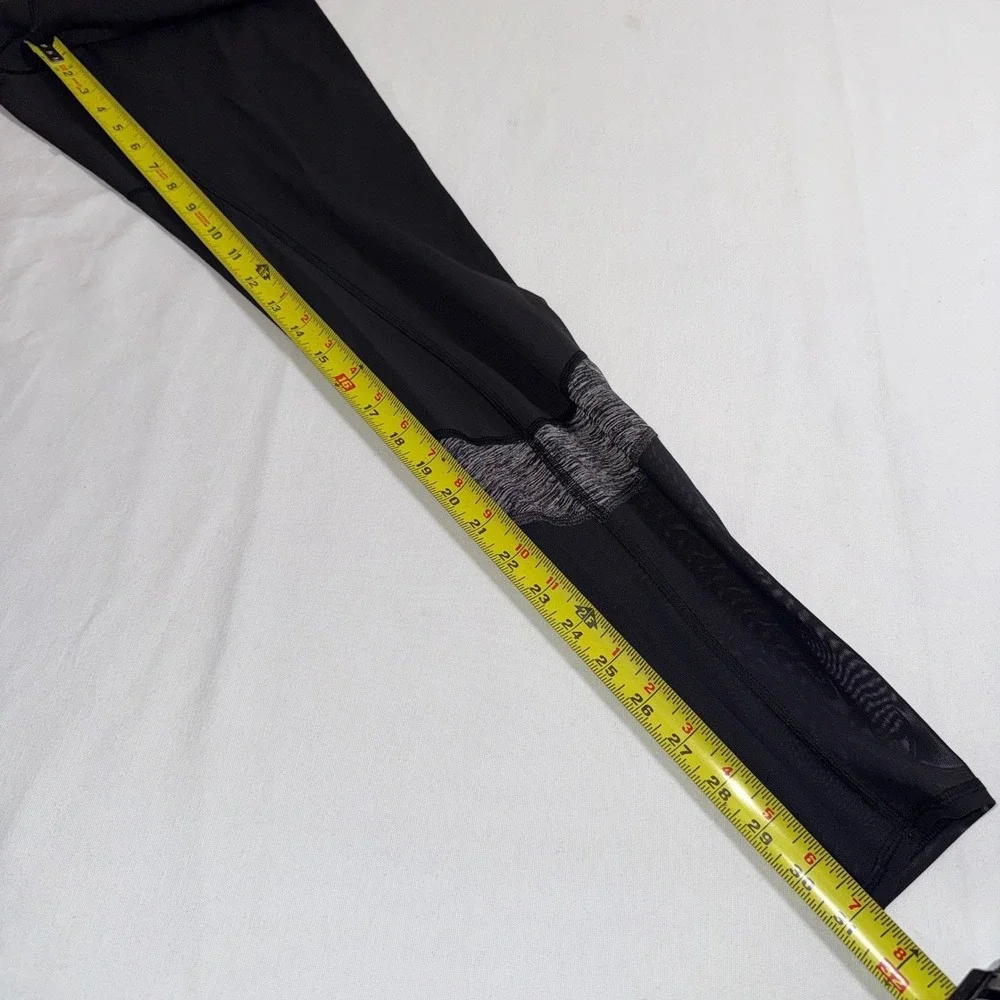 Lululemon Black Mesh Panel High Rise Leggings Size 8 Heathered‎ Grey Trim Yoga